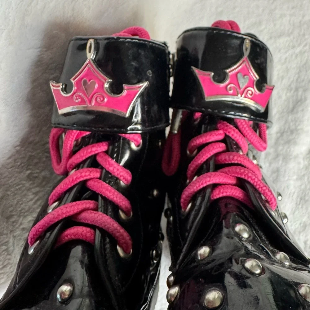 Disney Store Princess Studded Combat Boots Pink Crown Girls Size 13